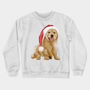 Christmas Hat Puppy Watercolor Illustration Crewneck Sweatshirt